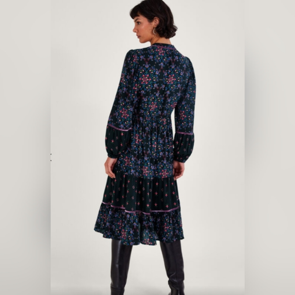 Monsoon Velvet Trim Dress Black - Picture 2 of 16